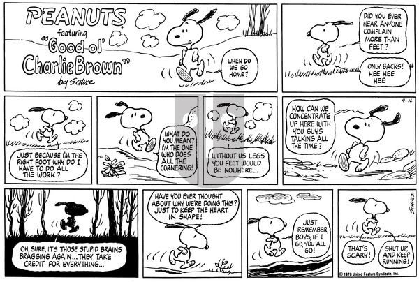 Peanuts on Sunday April 16, 1978 Comic Strip
