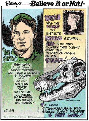 Ripley's Believe It or Not on Friday December 25, 2009 Comic Strip