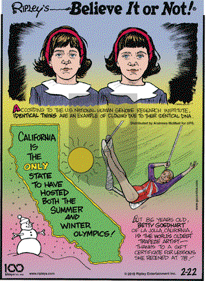 Ripley's Believe It or Not on Friday February 22, 2019 Comic Strip