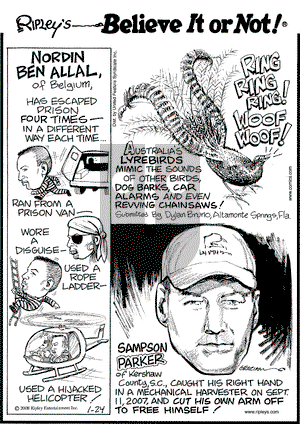 Ripley's Believe It or Not on Thursday January 24, 2008 Comic Strip