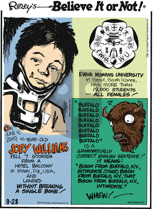 Ripley's Believe It or Not on Tuesday September 28, 2010 Comic Strip