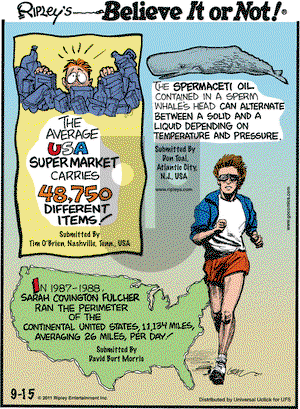Ripley's Believe It or Not on Thursday September 15, 2011 Comic Strip
