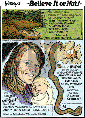 Ripley's Believe It or Not on Saturday January 28, 2012 Comic Strip