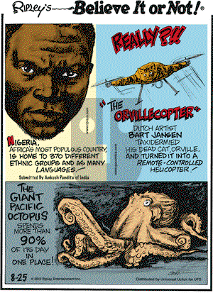 Ripley's Believe It or Not on Saturday August 25, 2012 Comic Strip