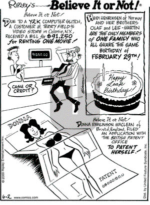 Ripley's Believe It or Not on Friday June 2, 2000 Comic Strip