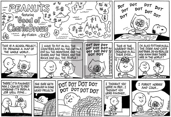Peanuts on Sunday April 13, 1975 Comic Strip