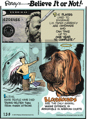 Ripley's Believe It or Not on Thursday December 3, 2015 Comic Strip