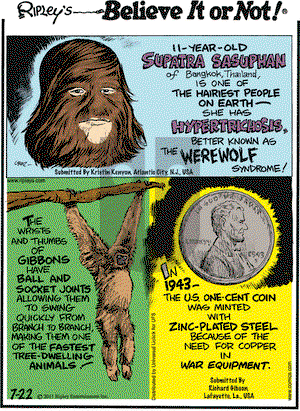 Ripley's Believe It or Not on Friday July 22, 2011 Comic Strip