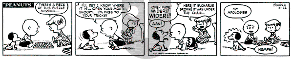 Peanuts on Monday April 21, 1952 Comic Strip
