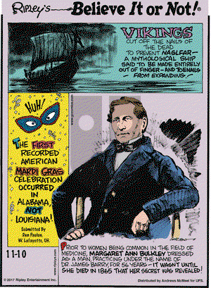 Ripley's Believe It or Not on Friday November 10, 2017 Comic Strip