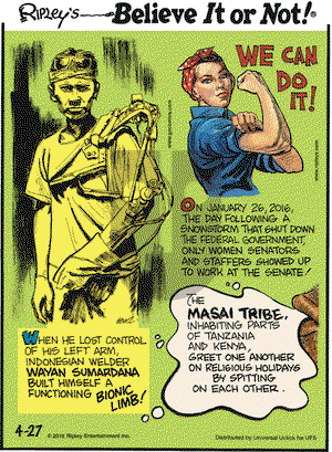 Ripley's Believe It or Not on Wednesday April 27, 2016 Comic Strip