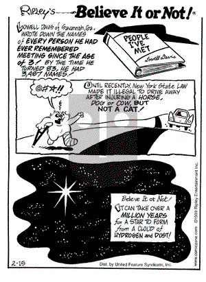 Ripley's Believe It or Not on Monday February 15, 1999 Comic Strip