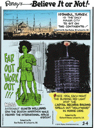 Ripley's Believe It or Not on Thursday February 4, 2016 Comic Strip