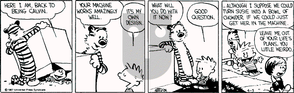Calvin and Hobbes - Friday April 3, 1987 Comic Strip
