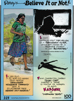 Ripley's Believe It or Not on Saturday February 23, 2019 Comic Strip