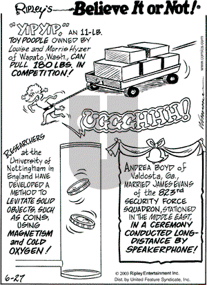 Ripley's Believe It or Not on Friday June 27, 2003 Comic Strip