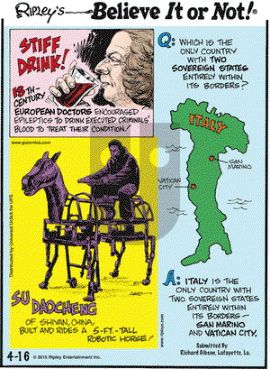 Ripley's Believe It or Not on Thursday April 16, 2015 Comic Strip