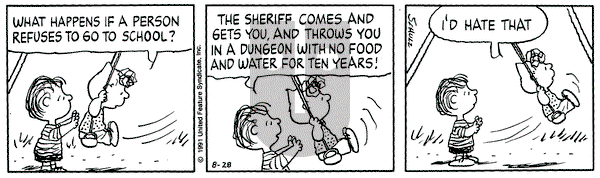 Peanuts on Wednesday August 28, 1991 Comic Strip