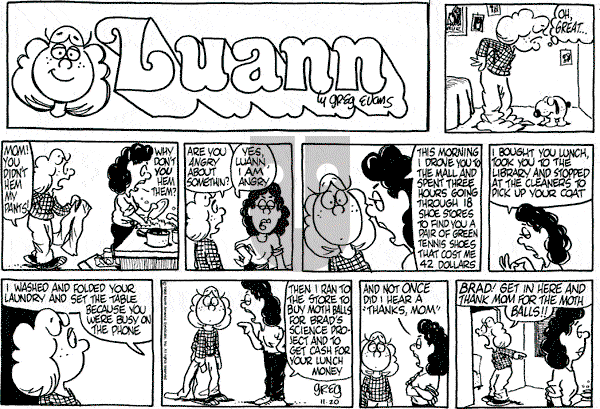 Luann on Sunday November 20, 1988 Comic Strip