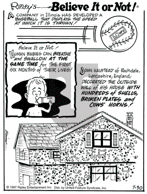 Ripley's Believe It or Not on Wednesday July 30, 1997 Comic Strip
