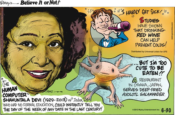 Ripley's Believe It or Not on Sunday June 30, 2013 Comic Strip