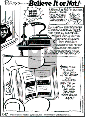 Ripley's Believe It or Not on Wednesday February 17, 1999 Comic Strip