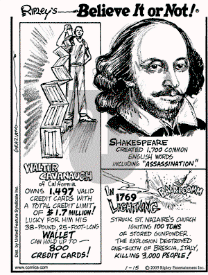 Ripley's Believe It or Not on Saturday January 15, 2005 Comic Strip