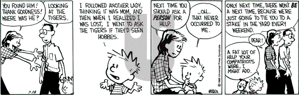 Calvin and Hobbes - Thursday July 28, 1988 Comic Strip