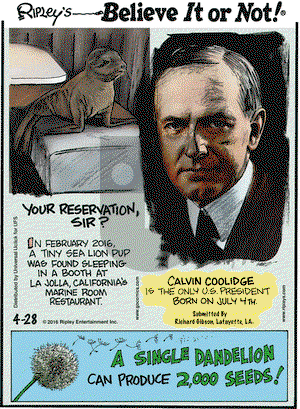 Ripley's Believe It or Not on Thursday April 28, 2016 Comic Strip