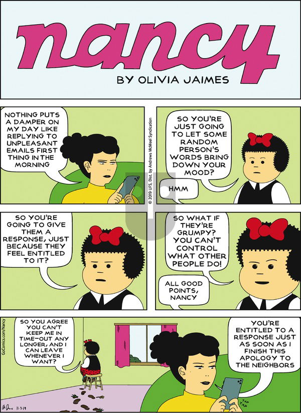 Nancy on Sunday November 3, 2019 Comic Strip