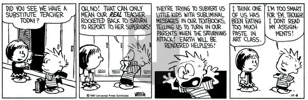 Calvin and Hobbes on Tuesday December 8, 1987 Comic Strip