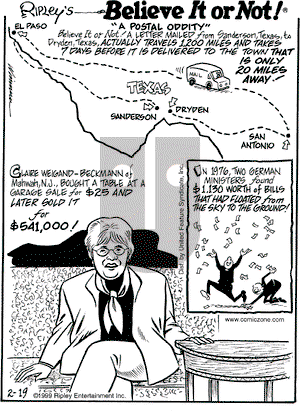 Ripley's Believe It or Not on Friday February 19, 1999 Comic Strip