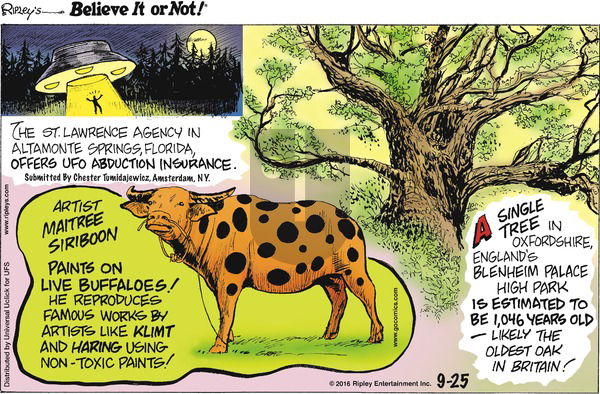 Ripley's Believe It or Not on Sunday September 25, 2016 Comic Strip