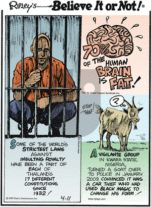 Ripley's Believe It or Not - Saturday April 11, 2009 Comic Strip