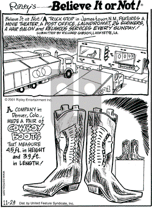 Ripley's Believe It or Not on Thursday November 29, 2001 Comic Strip