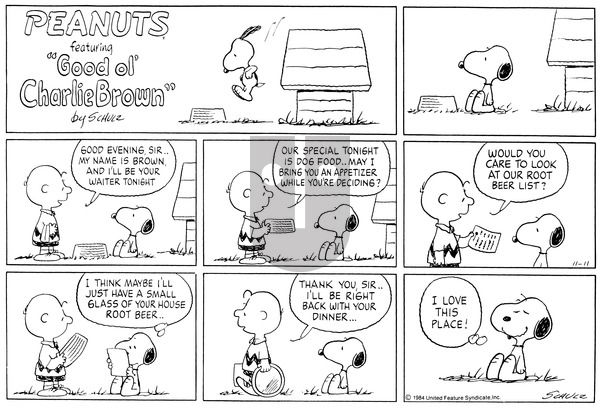 Peanuts on Sunday November 11, 1984 Comic Strip