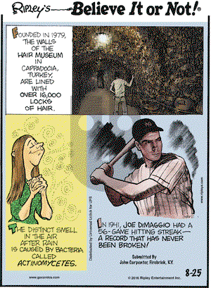 Ripley's Believe It or Not on Thursday August 25, 2016 Comic Strip