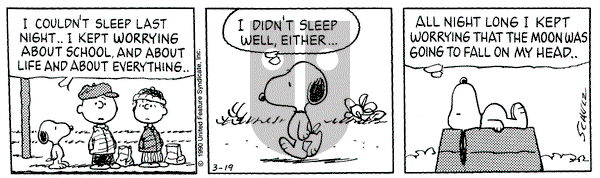 Peanuts on Monday March 19, 1990 Comic Strip