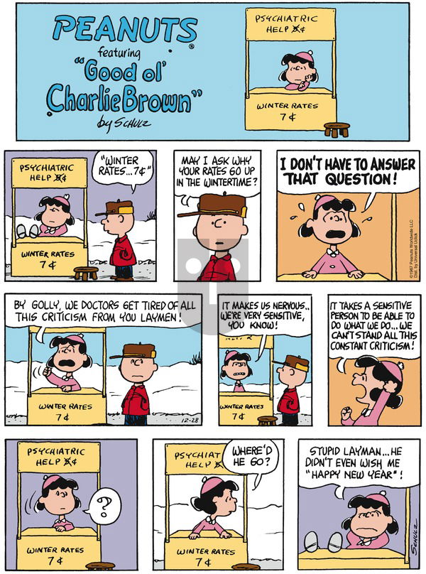 Peanuts on Sunday December 28, 2025 Comic Strip
