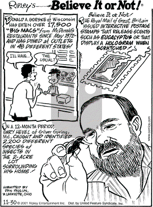 Ripley's Believe It or Not on Friday November 30, 2001 Comic Strip