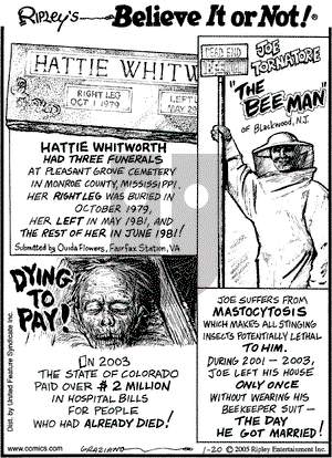 Ripley's Believe It or Not on Thursday January 20, 2005 Comic Strip