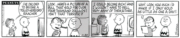 Peanuts on Wednesday January 30, 1963 Comic Strip