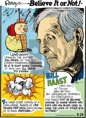Ripley's Believe It or Not on Saturday September 24, 2011 Comic Strip