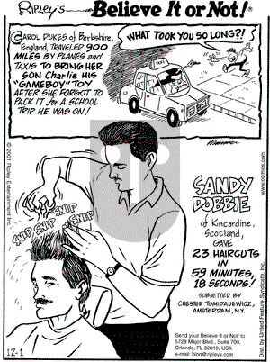 Ripley's Believe It or Not on Saturday December 1, 2001 Comic Strip
