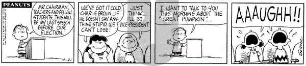 Peanuts on Wednesday October 21, 1964 Comic Strip