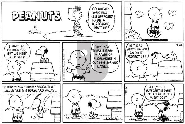 Peanuts on Sunday April 28, 1991 Comic Strip