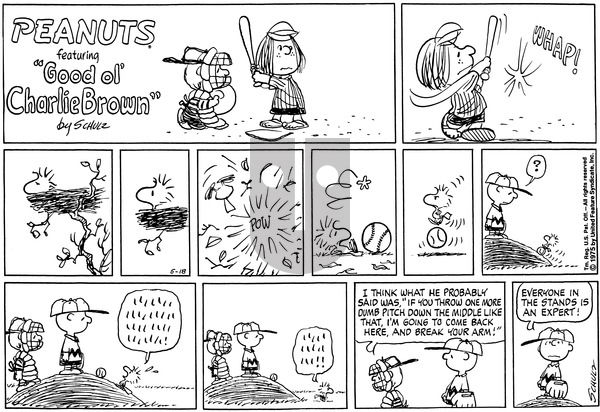 Peanuts on Sunday May 18, 1975 Comic Strip