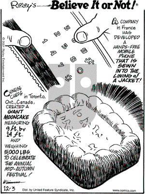 Ripley's Believe It or Not on Monday December 3, 2001 Comic Strip
