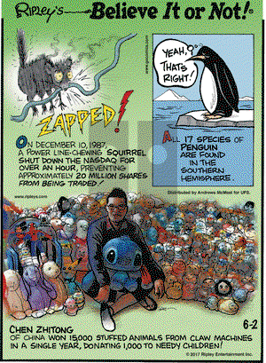 Ripley's Believe It or Not on Friday June 2, 2017 Comic Strip