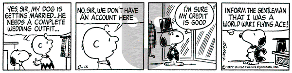 Peanuts on Tuesday August 16, 1977 Comic Strip